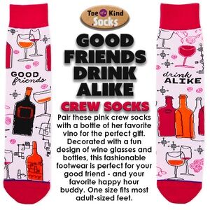 Toe of a Kind Good Friends Drink Alike Crew Socks Red and White